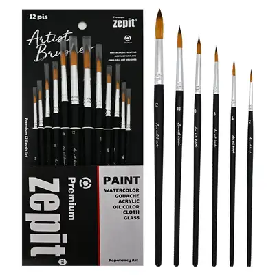 Popo Fancy Zephyr Watercolor Round Brush Set 12 Types