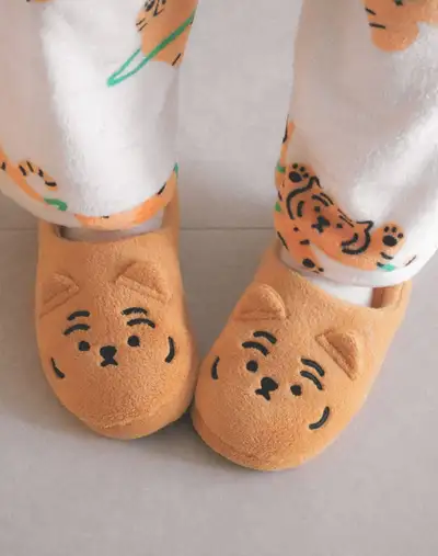 Chubby Tiger Fuzzy Slippers Set of 2