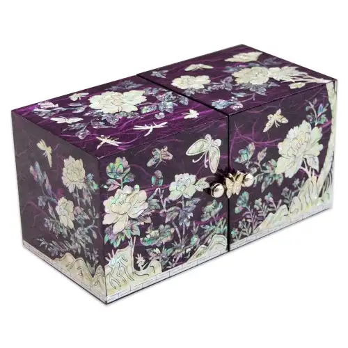 Peony Hanji Double-Layer Mother-of-Pearl Jewelry Box (Medium, Purple) — 1