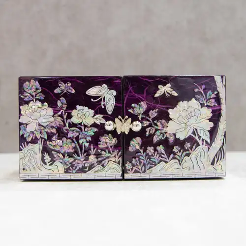Peony Hanji Double-Layer Mother-of-Pearl Jewelry Box (Medium, Purple) — 2