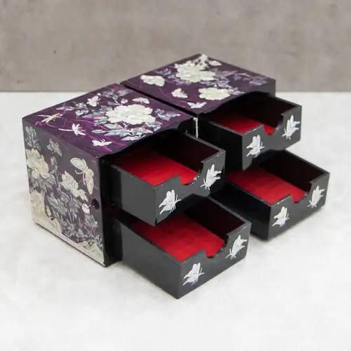 Peony Hanji Double-Layer Mother-of-Pearl Jewelry Box (Medium, Purple) — 3