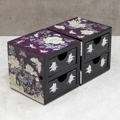 Peony Hanji Double-Layer Mother-of-Pearl Jewelry Box (Medium, Purple) — 4