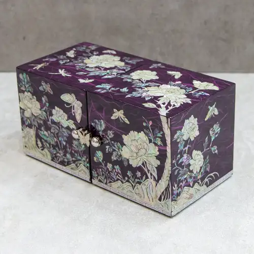 Peony Hanji Double-Layer Mother-of-Pearl Jewelry Box (Medium, Purple) — 5