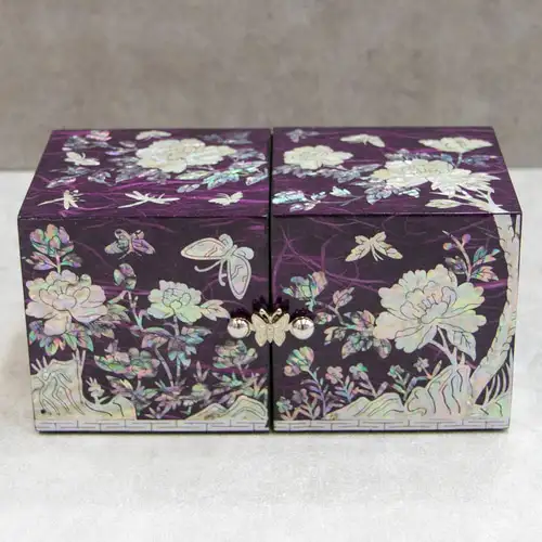 Peony Hanji Double-Layer Mother-of-Pearl Jewelry Box (Medium, Purple) — 6