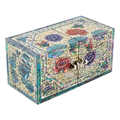 Peony Octagonal Border Pair Jewelry Box (Medium) - Work by Oh Myeong-ho