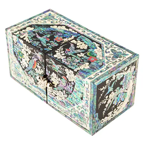 花鳥 双合 螺鈿ジュエリーボックス(黒色) — 2
