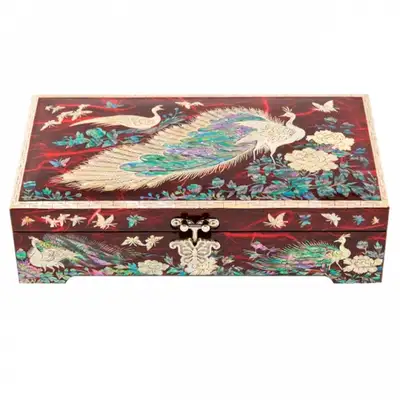 韓紙工芸 1段 左宝石箱(赤)-オ・ミョンホ作品