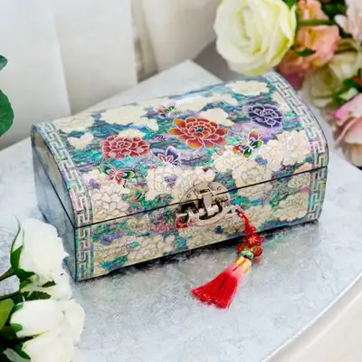 牡丹花ラウンド型2段ジュエリーボックス(M 23cm)-オ・ミョンホ作品