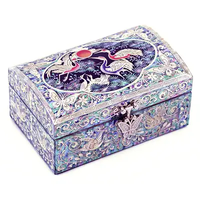 海賊箱 松鶴 雲文縁取り 1段ジュエリーボックス(黒)M-オミョンホ作品