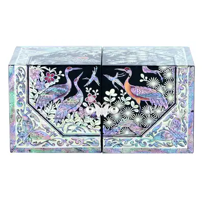 松鶴八角縁双合宝石箱（黒色、呉明浩作品）
