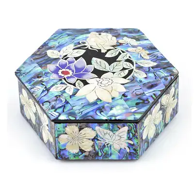 花と蝶 青磁螺鈿 小型六角函-パク・インホ作品