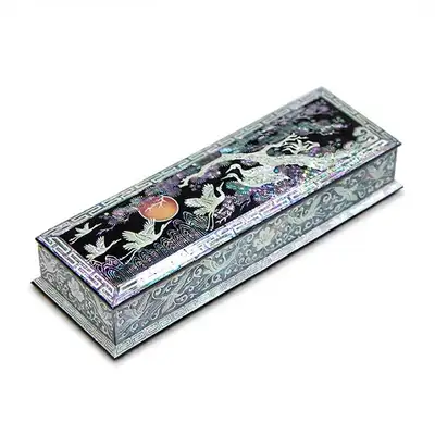 Ten Longevity Symbols Cloud Pattern Bordered Mother-of-Pearl Writing Instrument Case