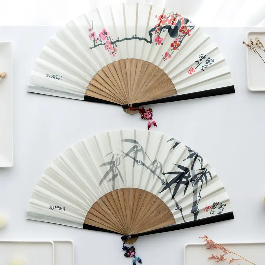 Korean Traditional Bamboo Silk Folding Fan - Korea Souvenir Gift for International Visitors — 1