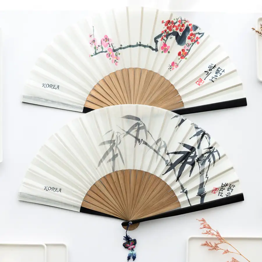 Korean Traditional Bamboo Silk Folding Fan - Korea Souvenir Gift for International Visitors — 2