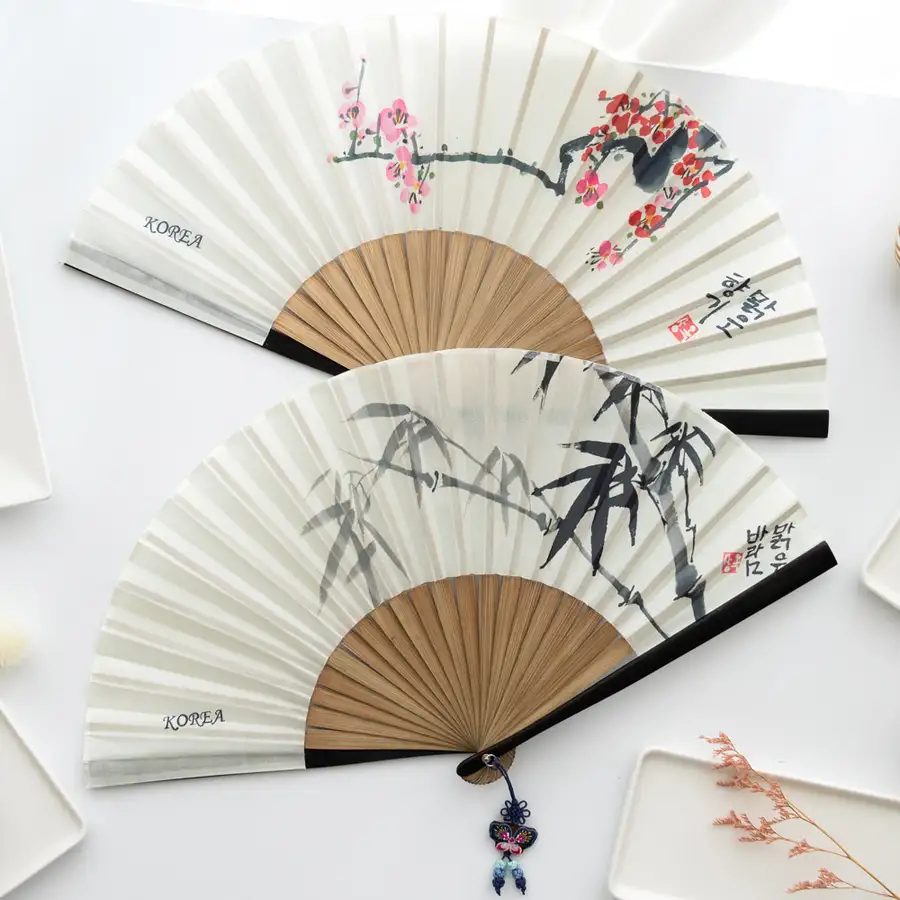 Korean Traditional Bamboo Silk Folding Fan - Korea Souvenir Gift for International Visitors — 3