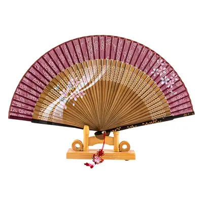 高級シルク造花伝統扇(ベージュ)結び紐+扇袋付き