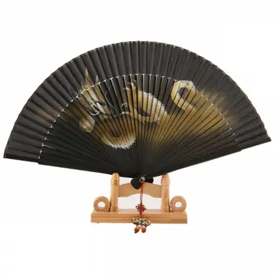 高級シルク扇 - 龍(金色)紐結び+扇ケース付き