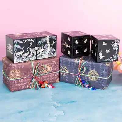 螺鈿漆器 秘密宝石箱 松鶴文様 双合 貝殻宝石箱（小）
