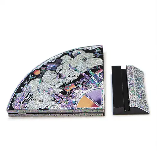 Premium Nacre Lacquerware Fan-Shaped Decorative Screen, Mother-of-Pearl Folding Screen (Large, Black) - Oh Myung-ho's Work — 4
