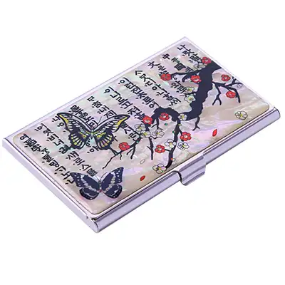 天然螺鈿名刺ケース(08_梅花蝶-白)
