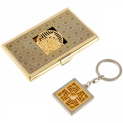 万字文 メタルビジネスカードケース+キーリング 2種 Bセット(黒ゴールド)