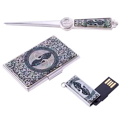 螺鈿名刺+紙刀+USB 8G (01_双鶴)