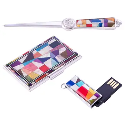 貝殻細工名刺+紙用ナイフ+USB 8G (02_チョガッポ)