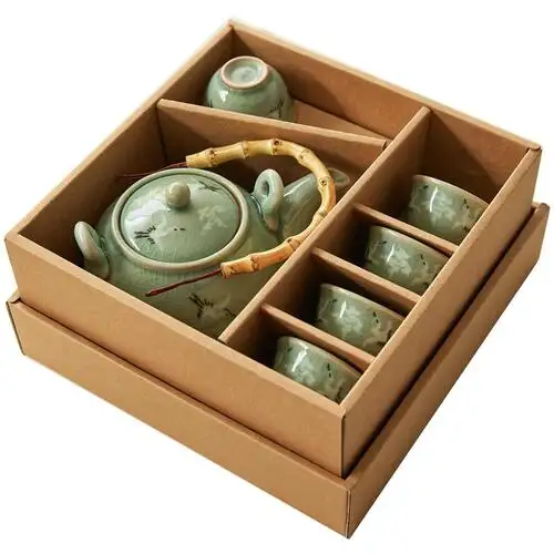 Celadon Cloud and Crane Teapot with Bamboo Handle and 5-Cup Set — 6