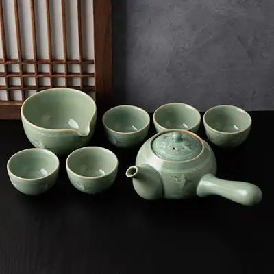 青磁雲鶴文5人茶器セット