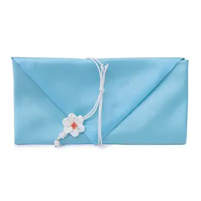 Silk Cash Envelope for Betrothal Gift (Flower Knot, Sky Blue)