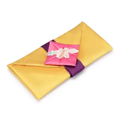 正絹 現金 礼金包 (花刺繍、黄色)