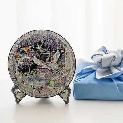 十長生 円形トレー ブラック 18cm