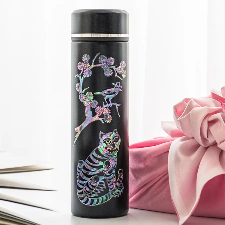 Nacre Lacquerware Stainless Steel Inlaid Tumbler - Magpie and Tiger 500ml — 1