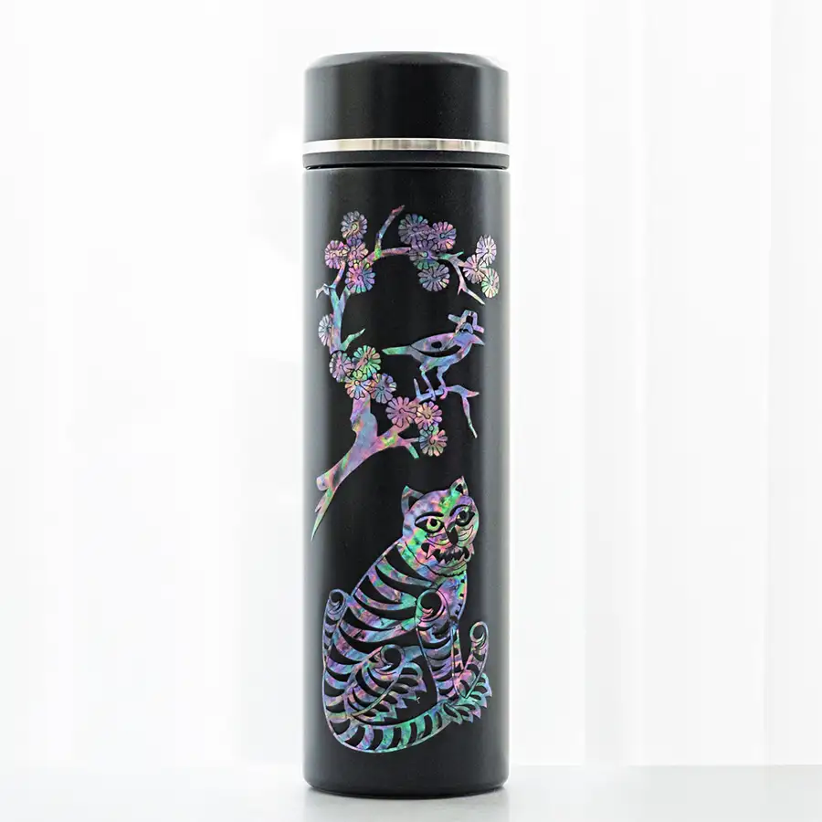 Nacre Lacquerware Stainless Steel Inlaid Tumbler - Magpie and Tiger 500ml — 2