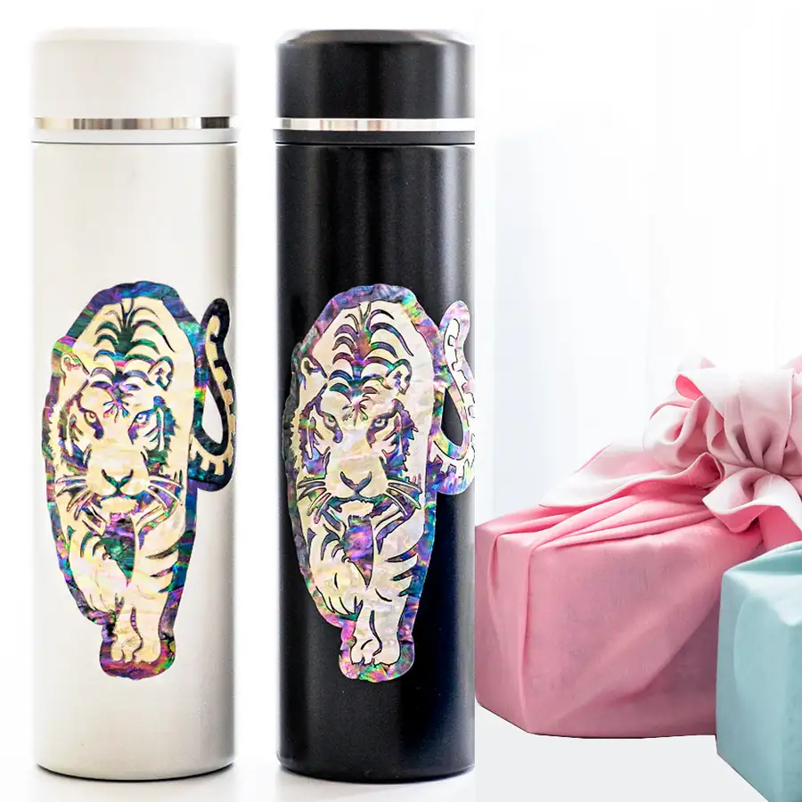 Nacre Lacquerware Stainless Steel Inlaid Tumbler - Magpie and Tiger 500ml — 3