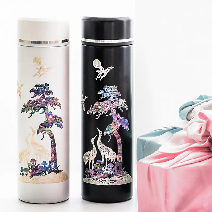 Nacre Lacquerware Stainless Steel Inlaid Tumbler - Magpie and Tiger 500ml — 4