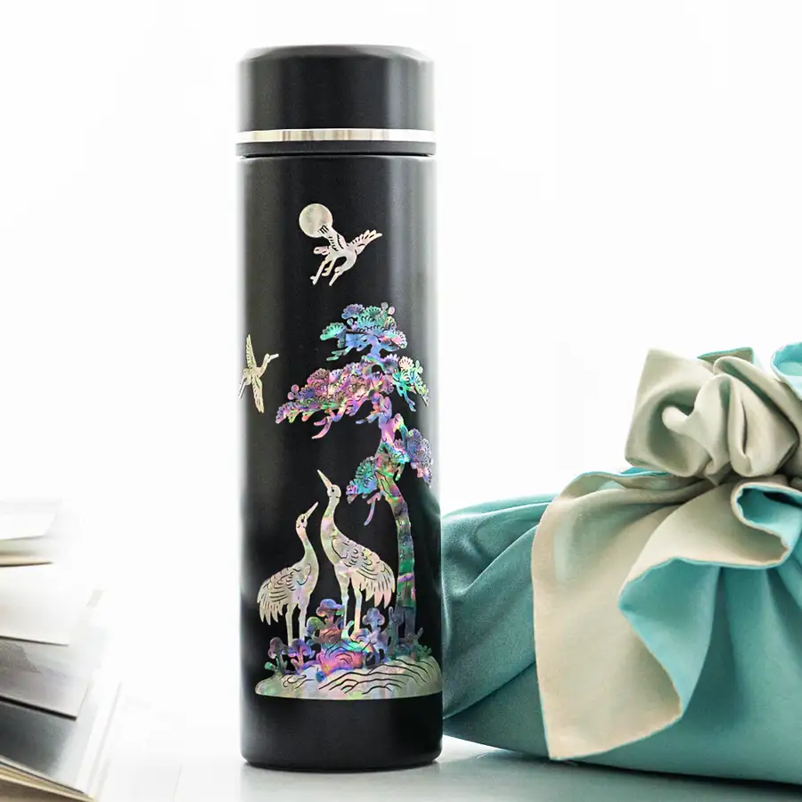 Nacre Lacquerware Stainless Steel Inlaid Tumbler - Magpie and Tiger 500ml — 5