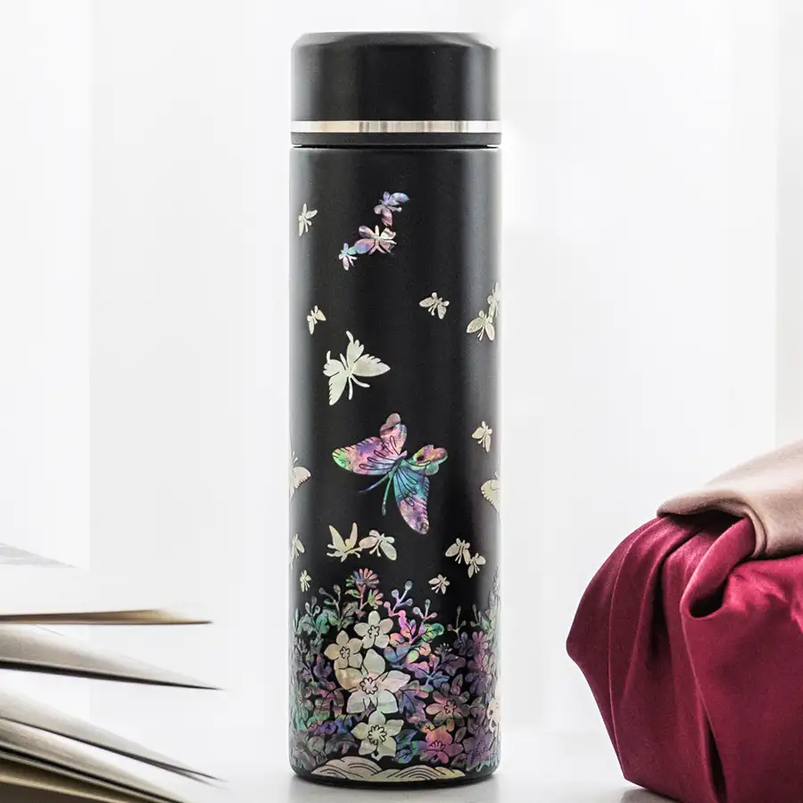 Nacre Lacquerware Stainless Steel Inlaid Tumbler - Magpie and Tiger 500ml — 6