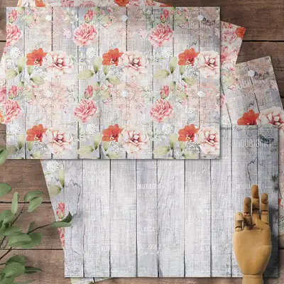 [1] Watercolor Flower Wood Wrapping Paper