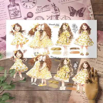 [1] Romantic Girl_Yellow Matte Back-Adhesive Sticker