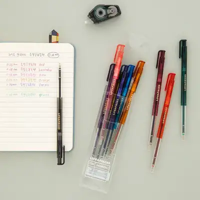 LIVEWORK Transparent Slim Ballpoint Pen 0.38mm (10-Color Set)