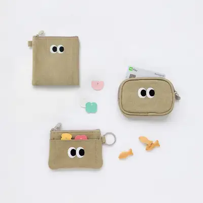 Somsom Stitch Keyring / Daily Pouch / Mini Wallet - Khaki Beige