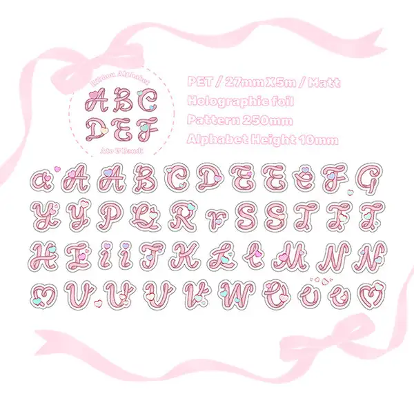 [Ato and Bandy] Pink Ribbon Alphabet Box Kiss-Cut Tape
