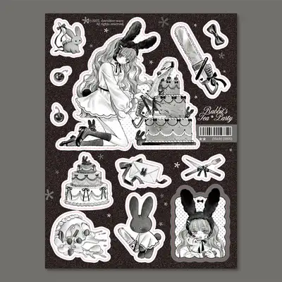 [Gyeol] Rabbit's Tea Party Black Seal Sticker