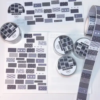 Sofu Black Pattern Masking Tape Kiss-cut Tape