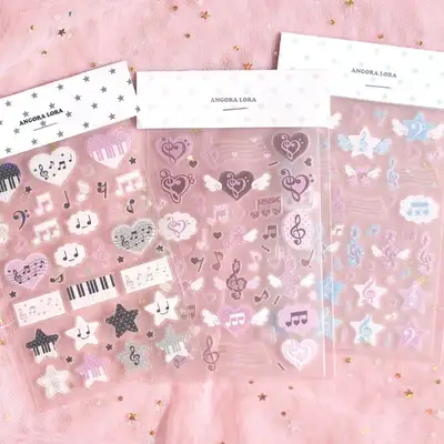 Angora Lola Transparent Musical Note Deco Star Heart Sticker 3 Types