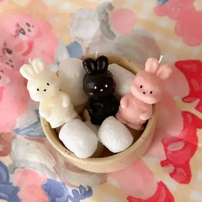 【ドンドンキャンドル】ぽぐるウサギ ケーキキャンドル 3色
