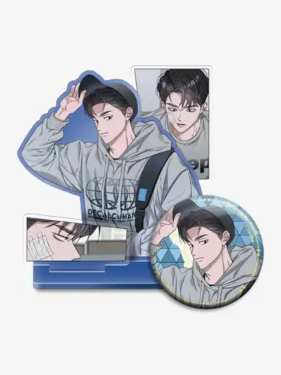 Falling Flowers in Pond Scene Acrylic Stand, Can Badge