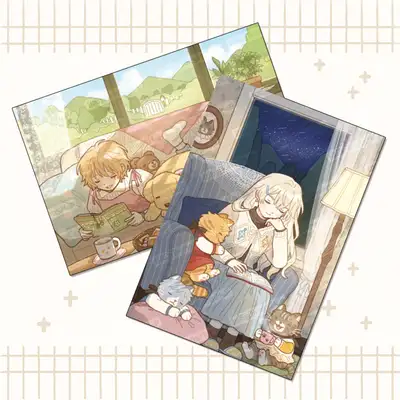 [Meong Warm & Happy] Illustration Postcard 2-Piece Set | Illustration Goods