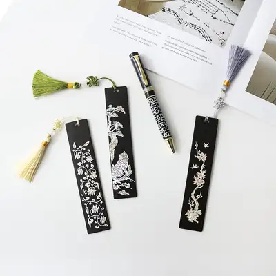 Mother-of-Pearl Wood Bookmark + Grid Hangul Mother-of-Pearl Ballpoint Pen (Lower Mother-of-Pearl) 2-Piece Set